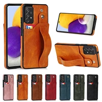 s21 fe wrist strap phone case for samsung galaxy s22 s20 plus note 20 ultra a52 a72 a32 a82 a22 leather card holder back cover