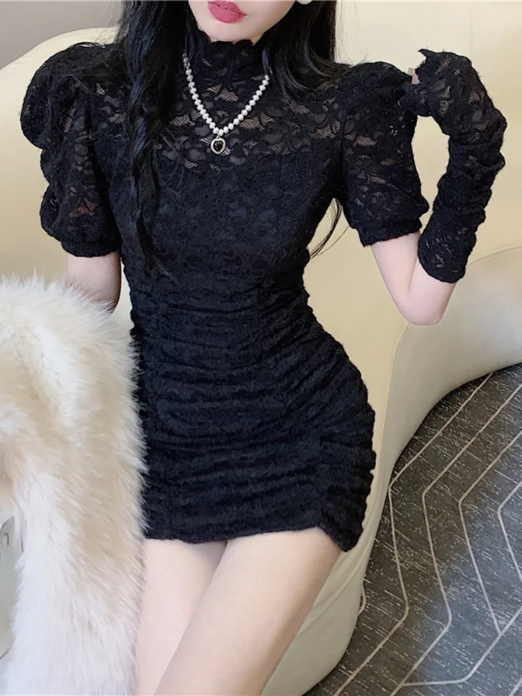 Новое сексуальное кружевное платье Y2k с пышными рукавами женские милые