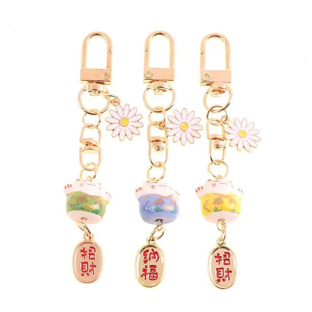 

Sakura Lucky Cat Keychain Ceramic Cat DIY Bag Pendant Accessories Maneki Neko Trinkets Mobile Phone Lanyard Mobile Phone Straps