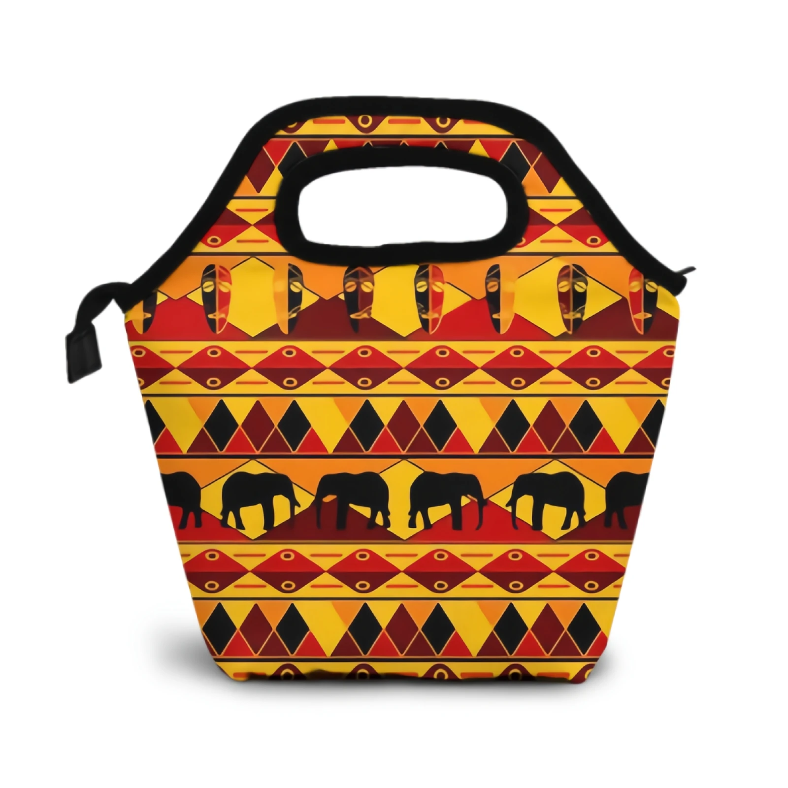 

Traditional African Kids Lunch Bag Mask African Geometric Motifs Insulated Cooler Thermal Reusable Lunch Box for School Work
