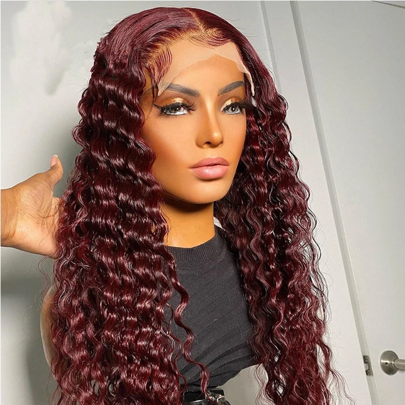 

180%Density 26Inch Burgundy Wig Long Loose Wave Glueless Preplucked Lace Front Wig For Women With Baby Hair Free Ship