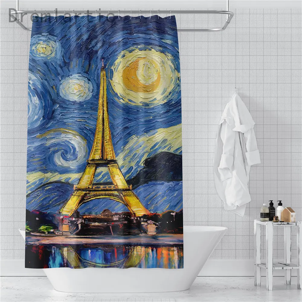 

Custom Van Gogh Abstract Starry Sky Shower Curtains Hooks Bathroom Waterproof Bath Room Home Decor Decoration 3D Print 211201-47