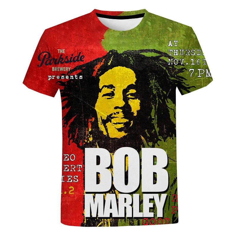 Reggae Bob Marley Men's and Women's Big T-shirts Men's and Women's Casual Hip Hop Short Sleeve Shirts Harajuku Street Clothing