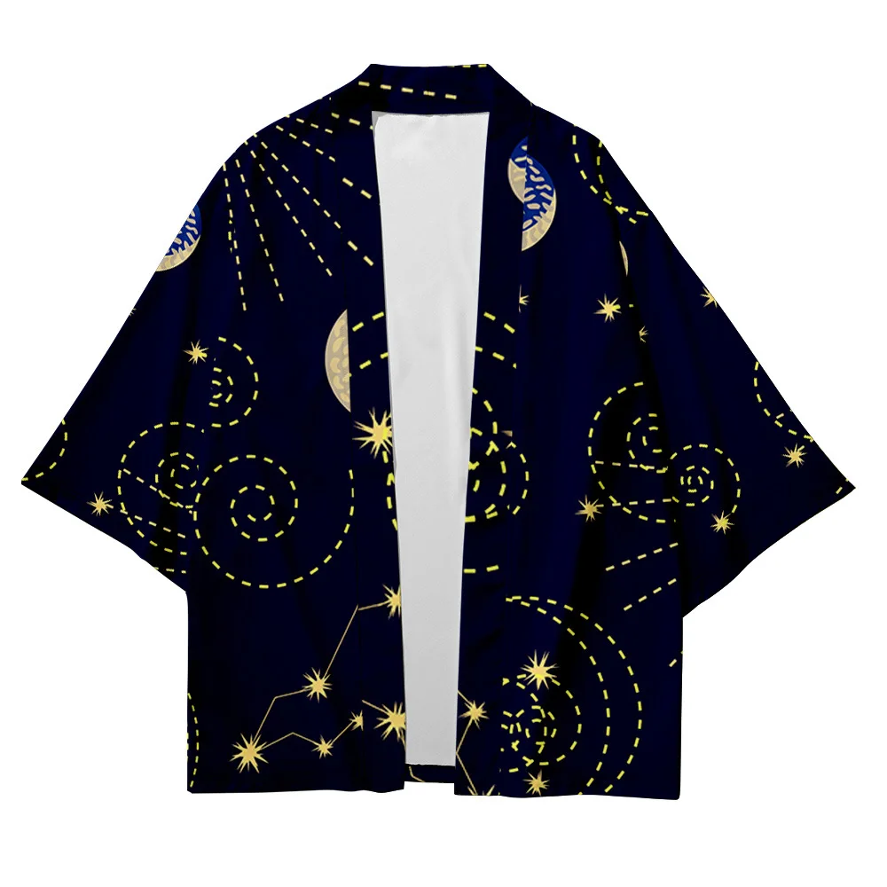 Женский и мужской свободный кардиган свободное кимоно с геометрическим рисунком