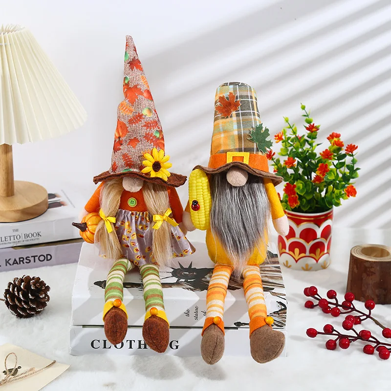 

Fall Gnome Dangle Legs Plush Figurine Swedish Nordic Tomte Scandinavian for Autumn Thanksgiving Home Decor Indoor Decorations