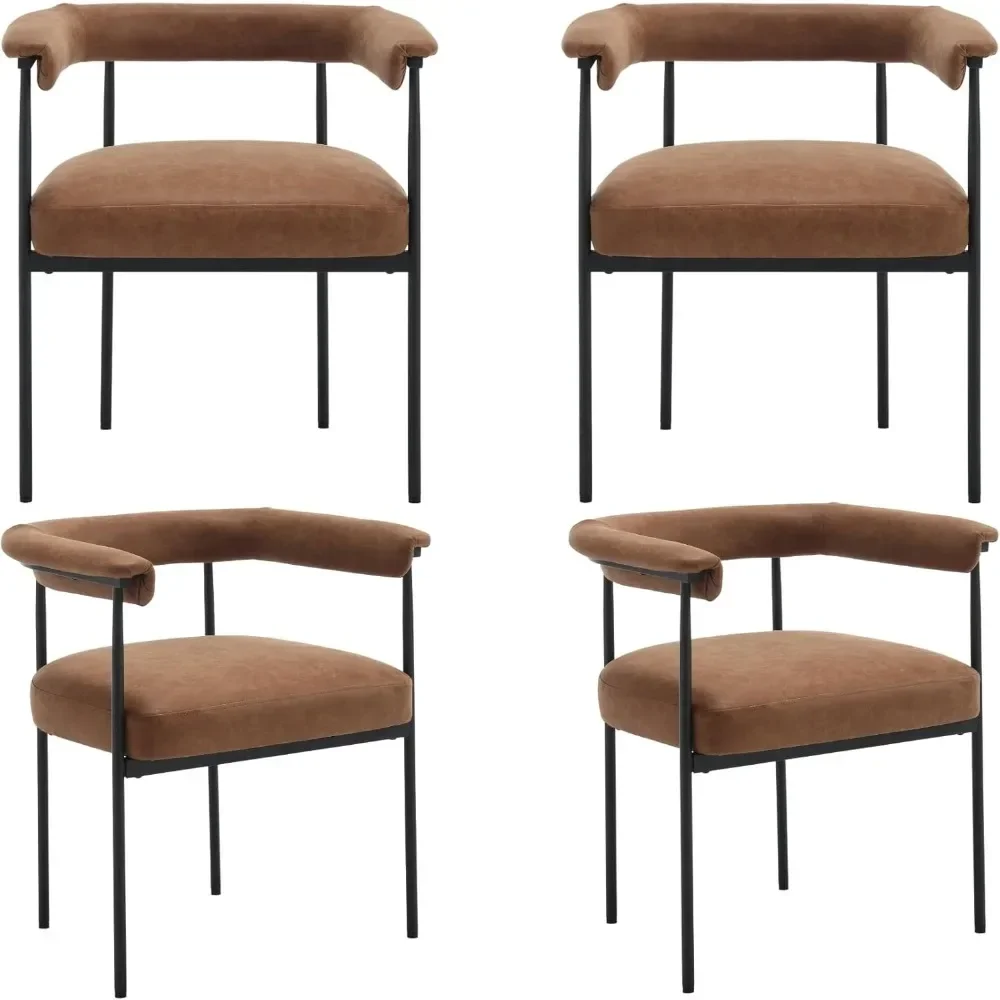 Набор из 4 обеденных стульев со спинкой-бочонком черный металлический каркас