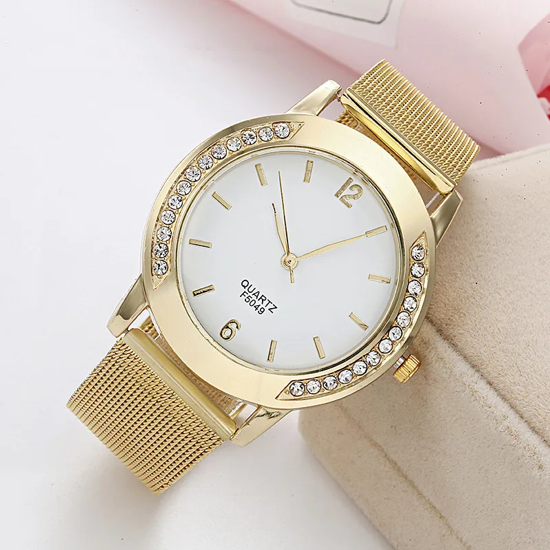 

2022 Luxury Watches Women Crystal Golden Brand Stainless Steel Bracelet Analog Quartz Wrist Watch Dress Clock