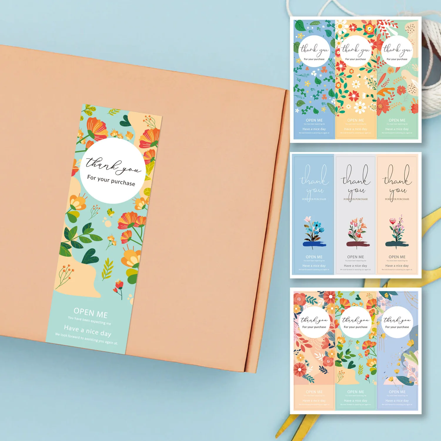 75PCS Flower Thank You for Your Purchase Gift Box Sealed Sticker Self-adhesive Greeting Label Cards Packaging Supplies - купить по