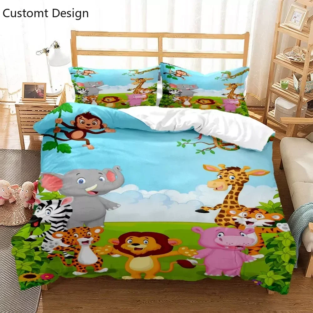 

Cute cartoon Jungle Animal printed bedding for children Queen bedding set Customized King size bedding set Soft and comfortable