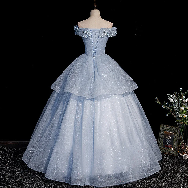 Фото Блестящее бальное платье по индивидуальному заказу, платья Quinceanera, аппликации с открытыми плечами, женские вечерние платья для выпускного вечера, Vestido De Noche, robes de soirée №3