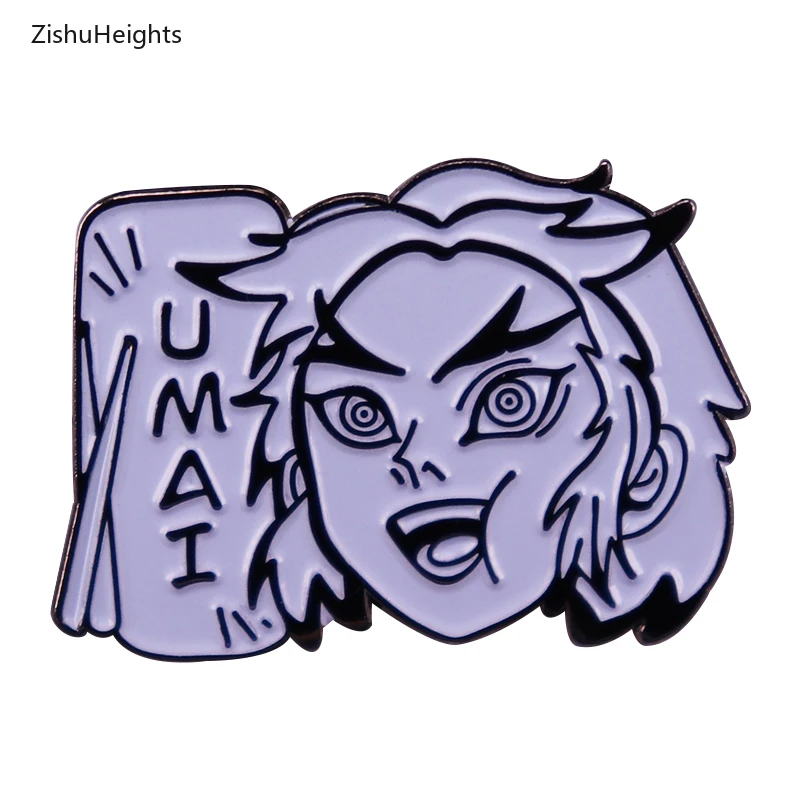 Funny Japanese Fashion Anime Badge Delicious Kyojuro Rengoku Umai Enamel Pin Demon Slayer Manga Brooches Backpack Jewelry