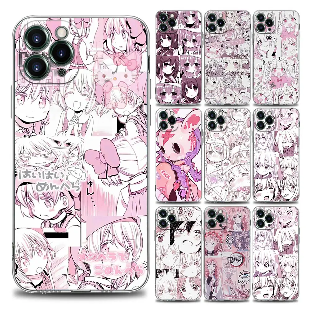 

Cute Anime Nifty Pink Girl Clear Phone Case for iPhone 11 12 13 Pro Max 7 8 SE XR XS Max 5 5s 6 6s Plus Soft Silicon Cover