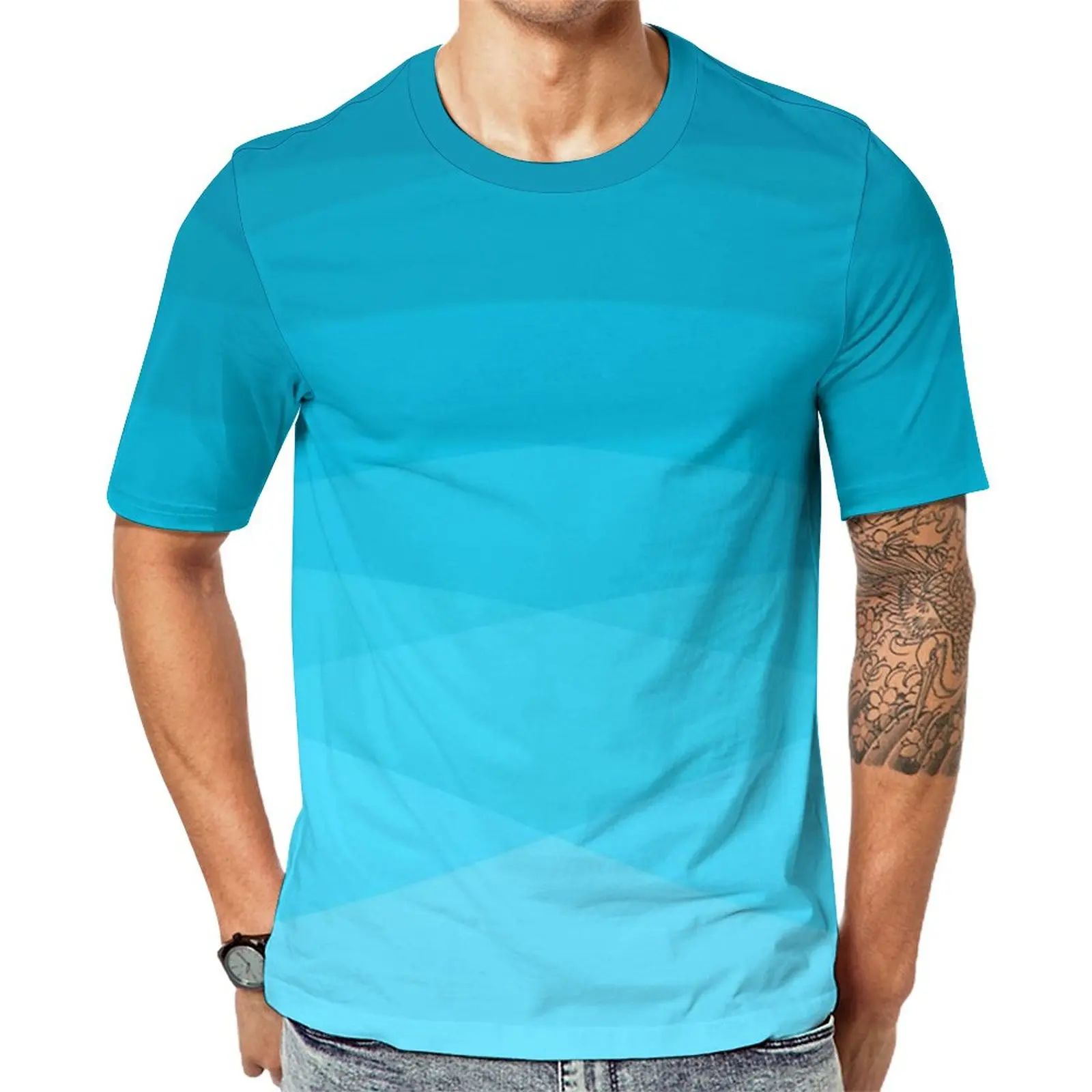 

Футболка с принтом Омбре, градиентная синяя многоугольная модная футболка для пары, Премиум футболка с коротким рукавом Y2K, одежда оверсайз в подарок