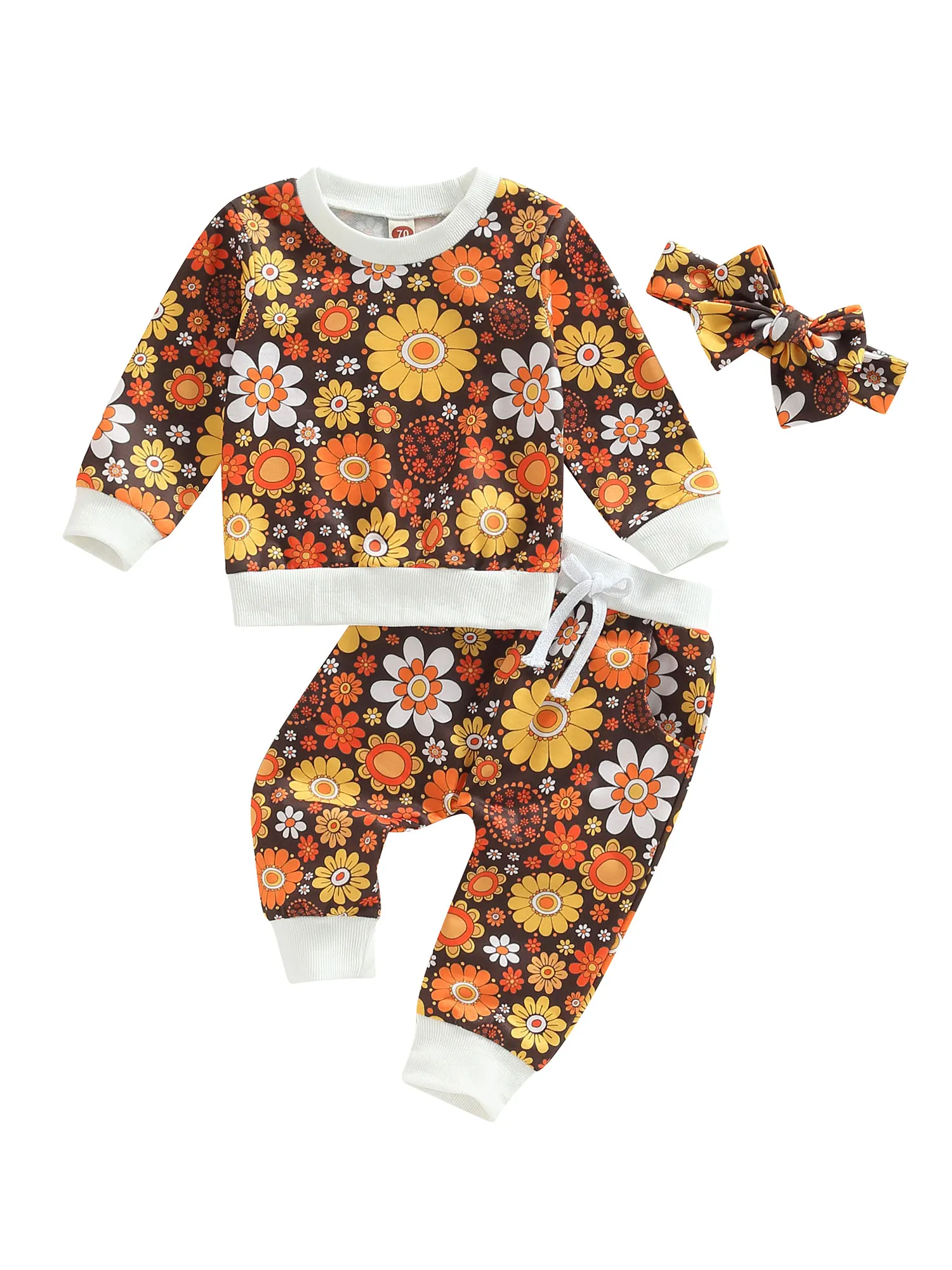 

Cute Infant Girl Fall Outfit Adorable Long Sleeve Cat Print Sweatshirts Tops with Matching Pants for a Stylish Fall Look