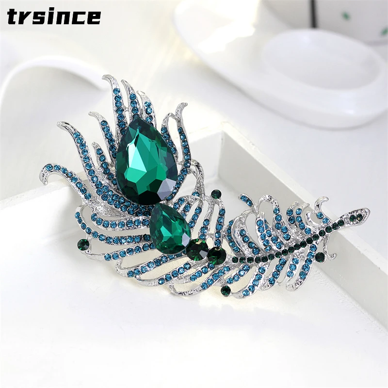 

Large Size Vintage Luxury Multicolor Peacock Feather Brooch Advanced Crystal Rhinestones Brooches for Women Broche Femme Bijoux