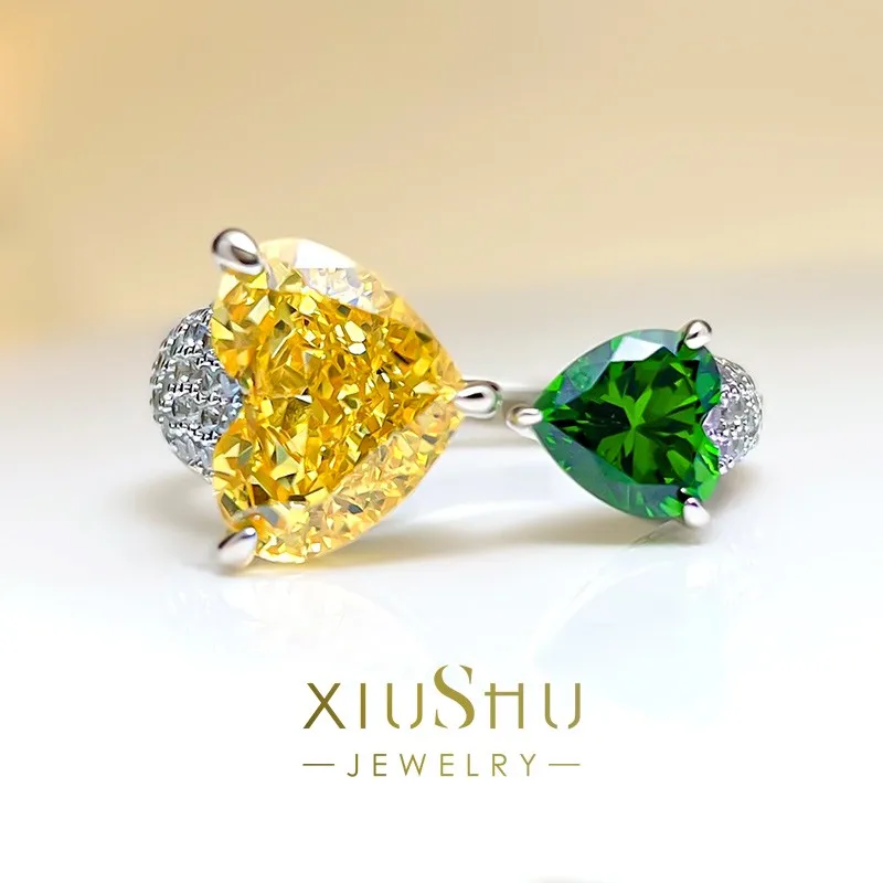 

Двойное кольцо для влюбленных контрастных цветов, серебро 925 пробы, желтые бриллианты, индивидуальность, дизайн для миниатюра, высокое чувс...