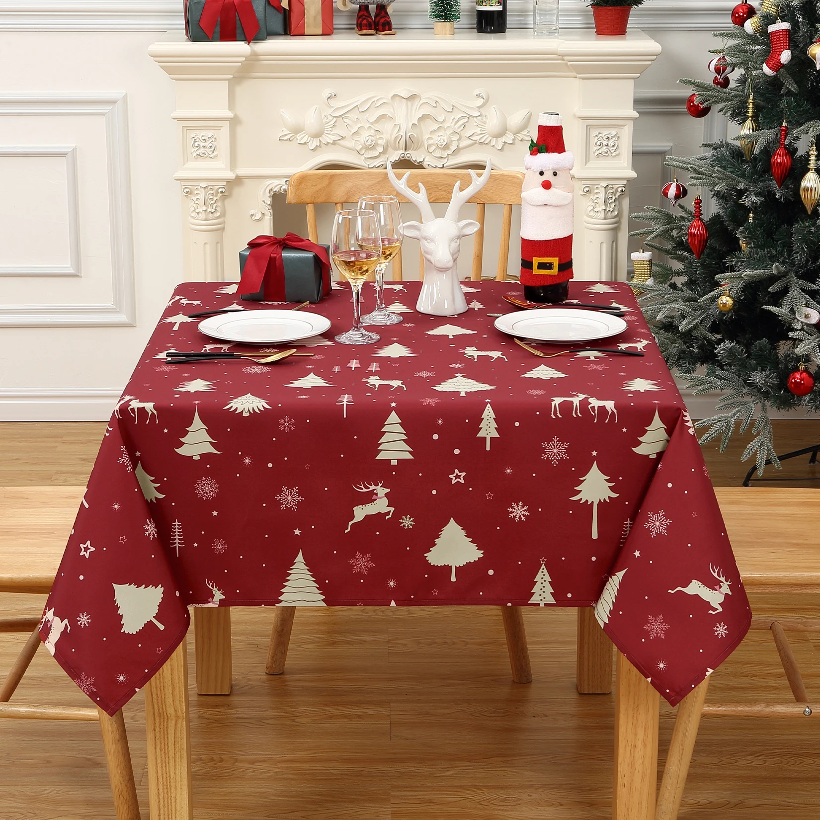 Рождественская скатерть прямоугольная 54x54 дюйма водонепроницаемая зимняя