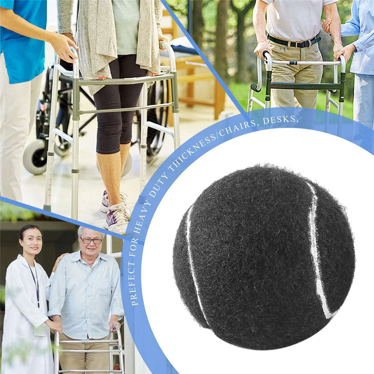 2 PCS Precut Walker Tennis Ball for Furniture Legs and Floor Protection Heavy Duty Long Lasting Felt Pad Covering Black