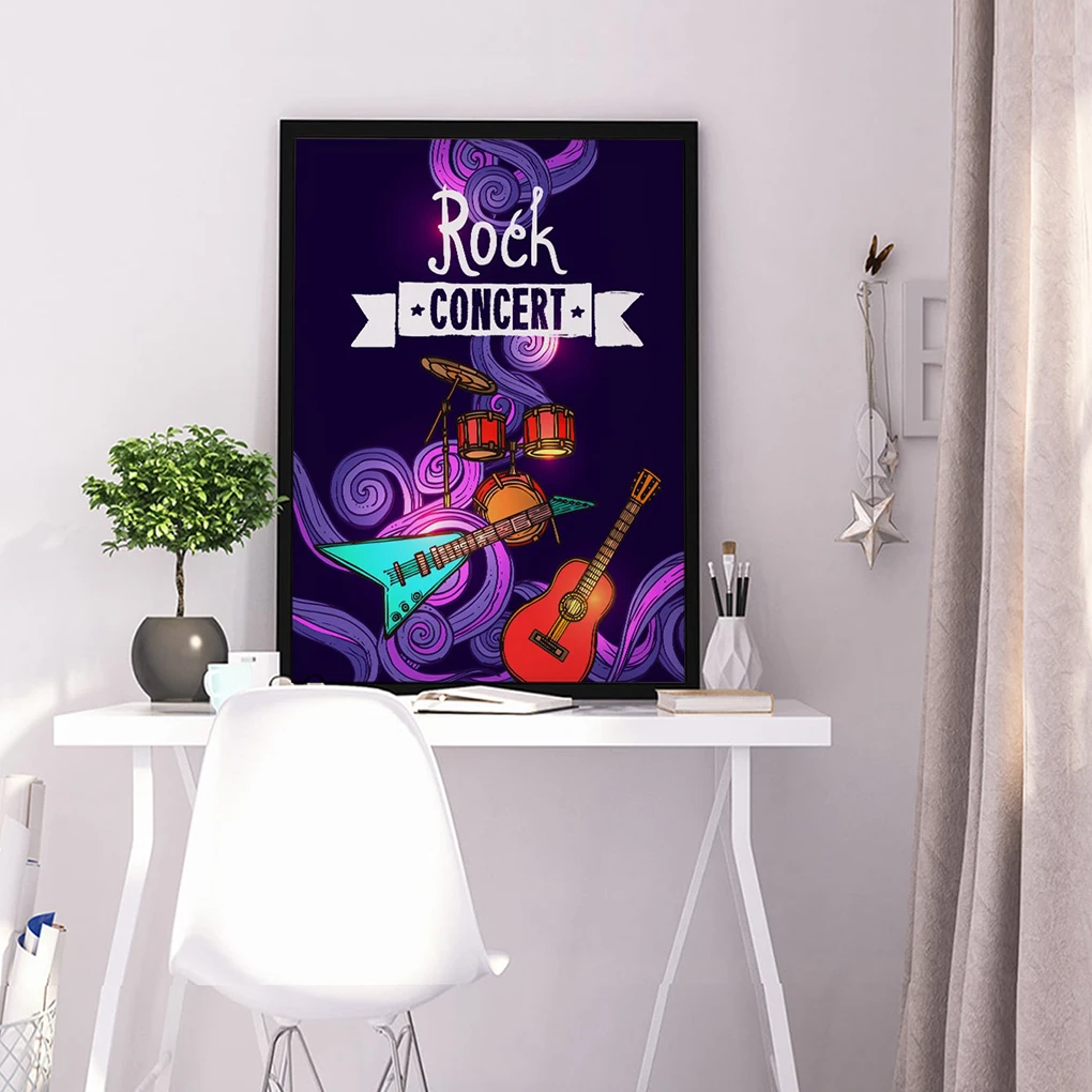 

3 Pieces Guitar Drum Kit Printing with Letters Unframed Hanging Picture Detachable Home Decoration for Living Room