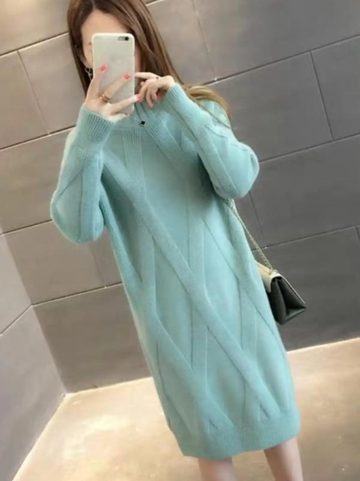 Half-high Collar Sweater Women Loose Korean Sle 2024 Autumn and Winter New Mid-Length Thickened Knit Bottoming Dress