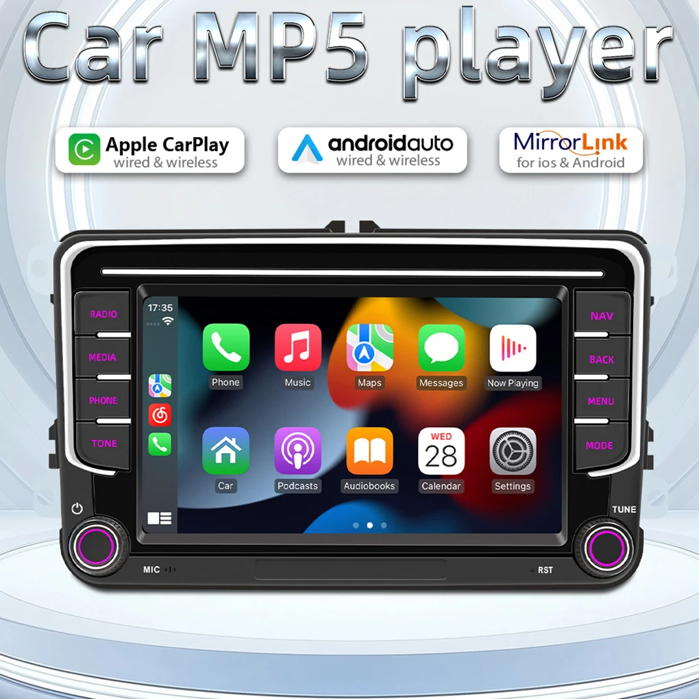 7-дюймовый черный автомобильный радиоприемник с Bluetooth и сенсорным экраном вид на