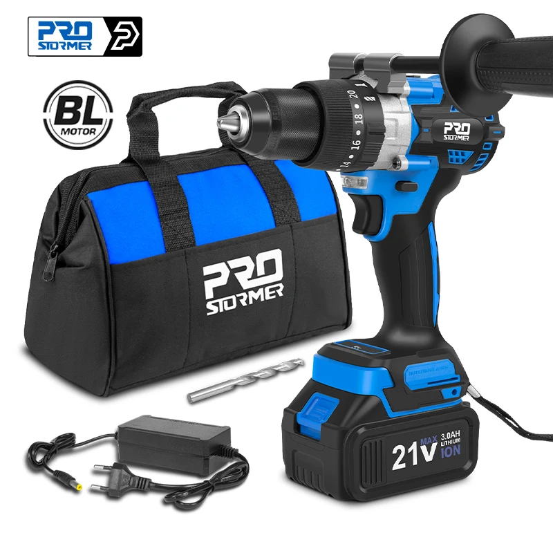 21V Бесщеточный сверлильный молот 125NM крутящий момент Бесшнуровая ледяная отвертка Литий - ионный аккумулятор Электрический инструмент Prostormer