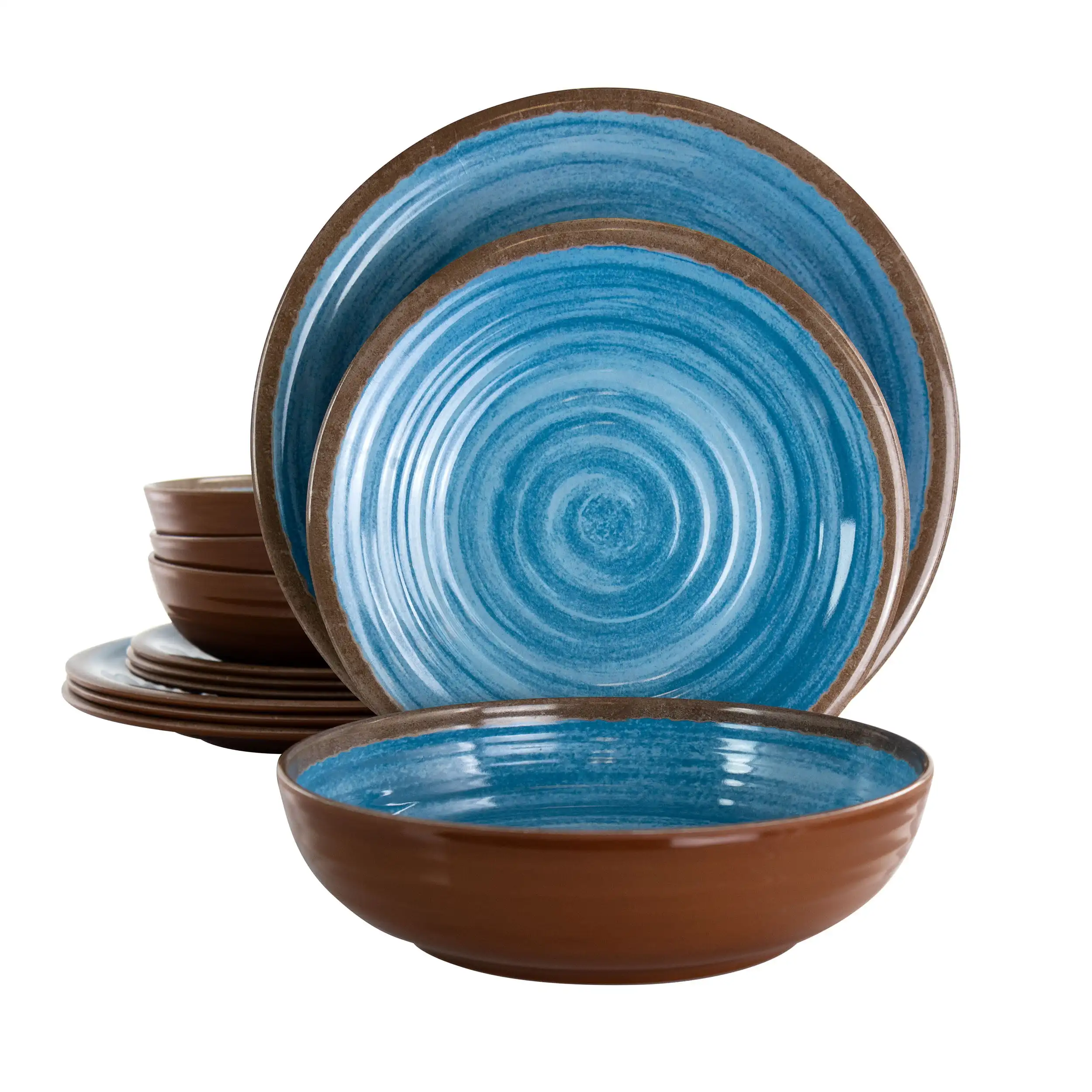 

Rippled Tides 12 Piece Lightweight Melamine Dinnerware Set in Blue