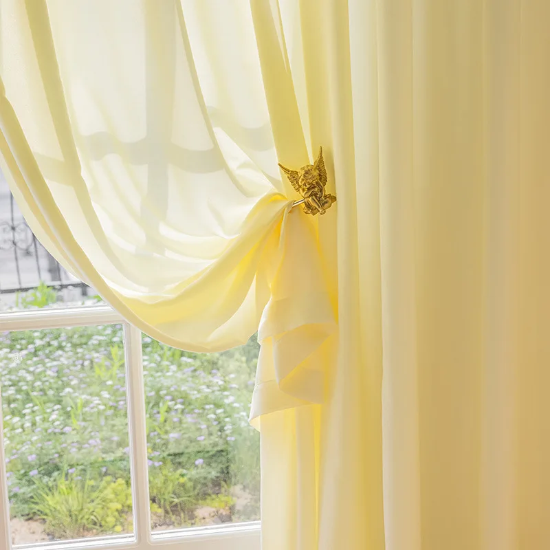 

Modern Curtains for Living Room Bedroom Dining Kitchen Nordic Luxury Custom Yellow Tulle Sheer Voile Ready-made Curtains Decor
