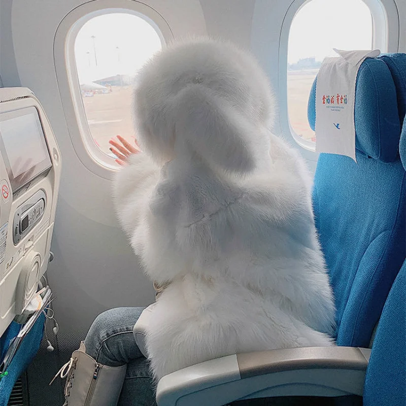 y2k faux fox fur coat female hooded otter rabbit loose cute ladies winter coat net red white purple khaki XL fur coat female