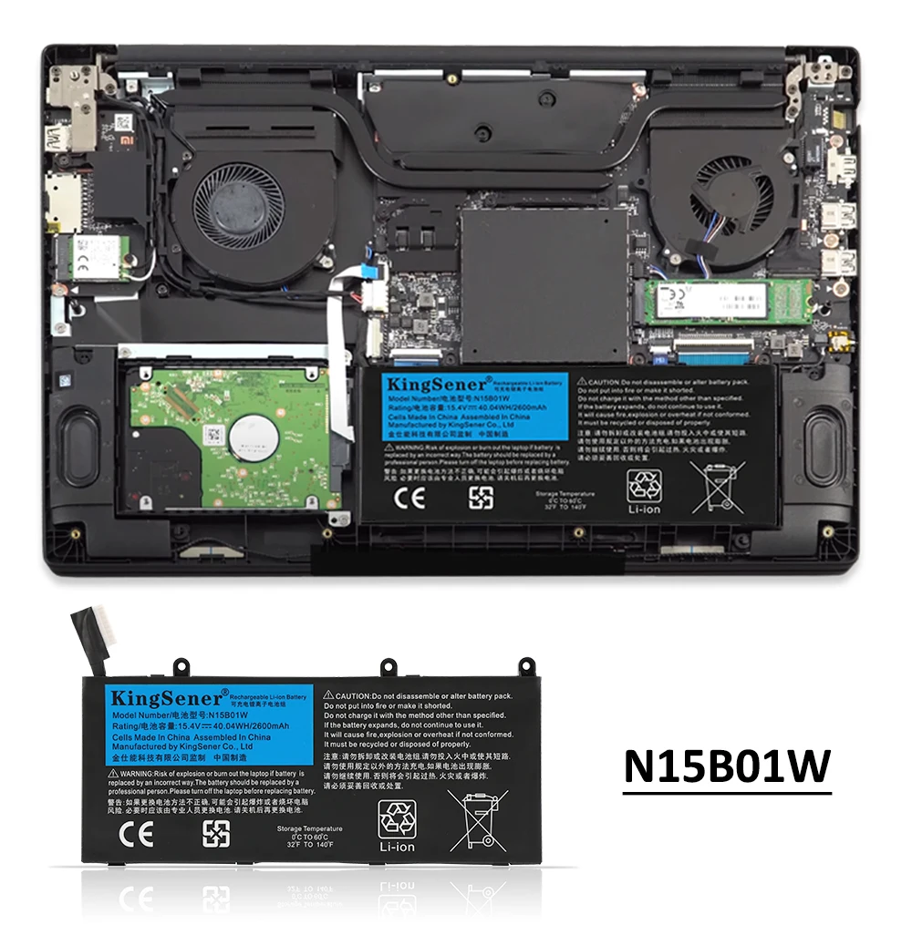 Kingsener N15B01W Аккумулятор для ноутбука Xiaomi Mi Ruby 15,6 дюйма Timi TM1703 TM1802-ADNC 15,4 В 2600 мАч40.04WH (art.: 3920cbcc64f49) - 3920cbcc64f49