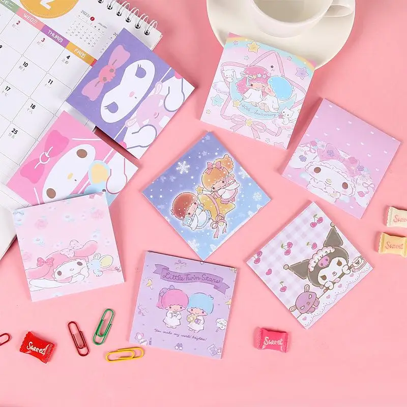 

Kawaii Anime Sanrio My Melody Sticky Note Cartoon Pompom Purin Kuromi Cute Pattern Student Message Stickers Girl Heart Toys Gift