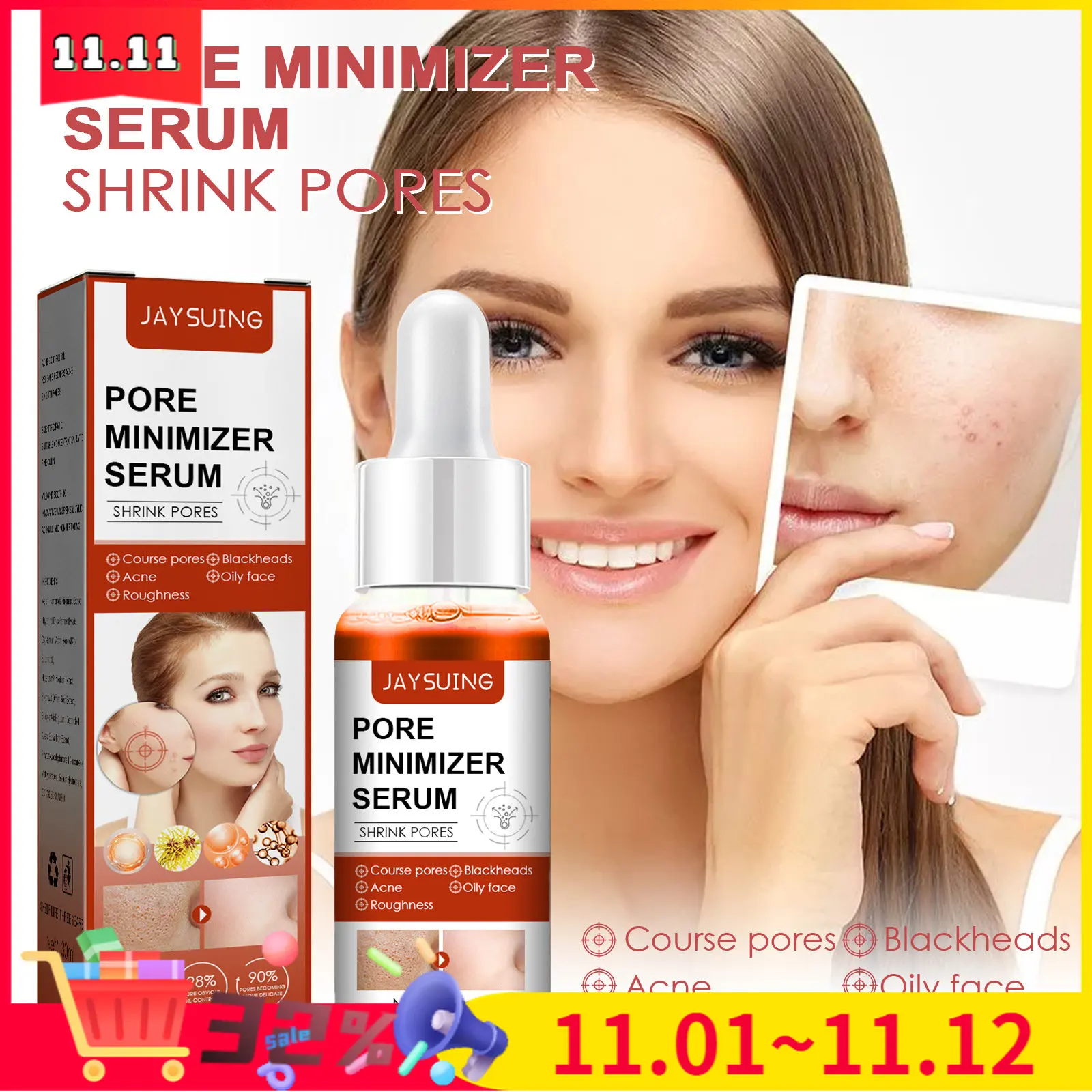 

Salicylic acid pore narrowing facial essence firm moisturizing repair facial care clean pores beauty skin care cosmetics