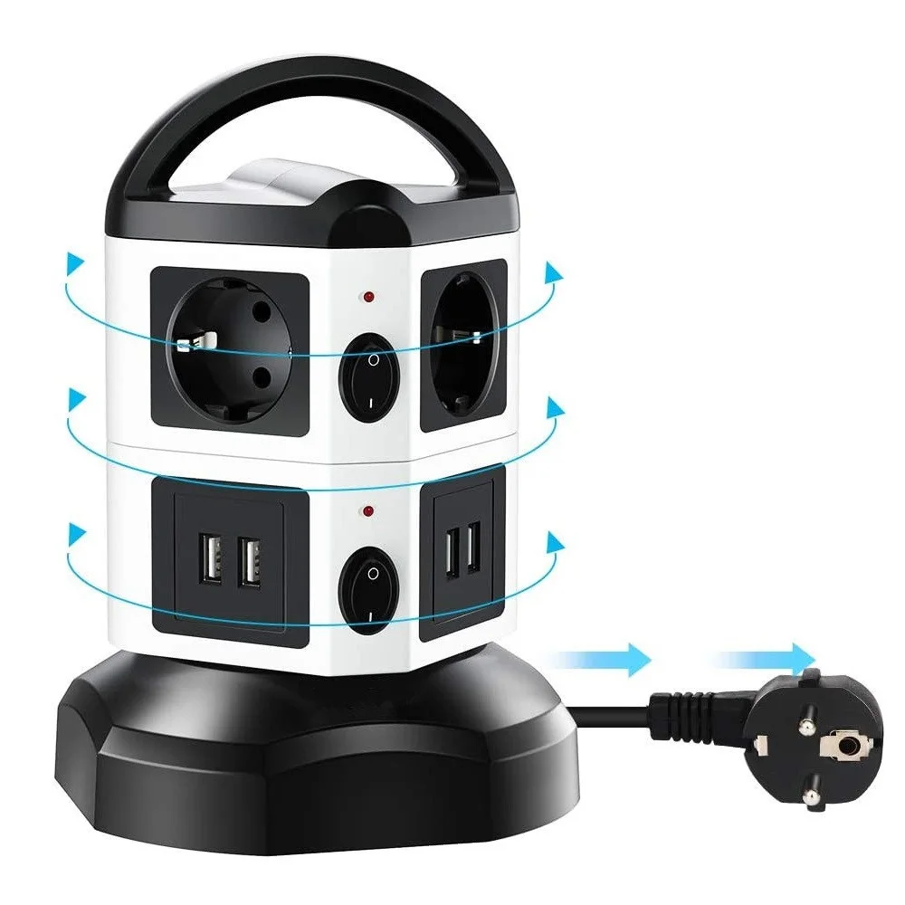 

TESSAN Vertical Tower Power Strip Multi Outlet with 6/10/14 Sockets 4 USB Ports Independent Switches 2M Extension Cable for Home
