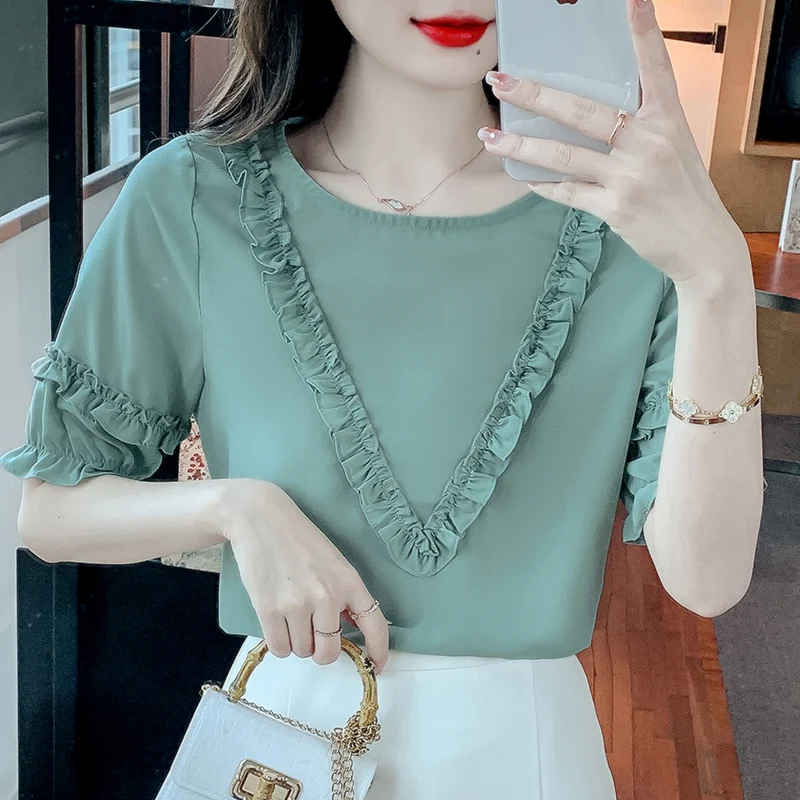 

Блузка COIGARSAM женская летняя Новинка 2022 однотонные шифоновые блузки женские топы и блузки Прямая поставка