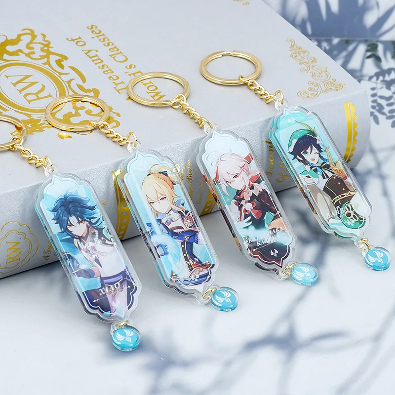 Genshin Impact Anime Figure Venti Zhong Li Xiao Tartaglia Ye Lan Acrylic Keychain Bag Keyring Charm Kids Toys Birthday Gifts