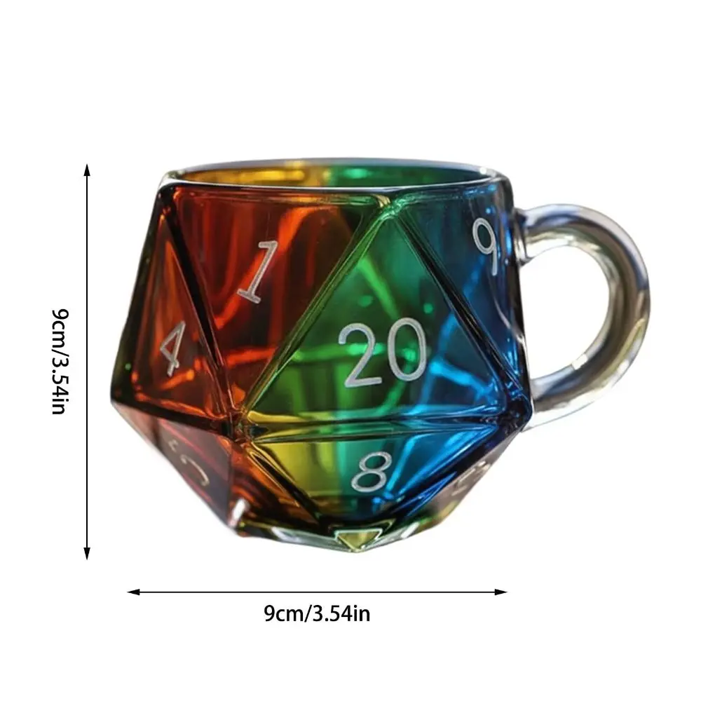 Фото Прозрачная стеклянная кружка Rainbow D20 с ручкой, многогранные кости в стиле фэнтези, кофейная чашка, игровая кружка для любителей ролевых игр №5