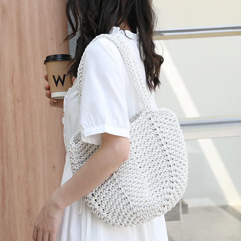 

Корейская версия, повседневная и художественная сумка, модная плетеная пляжная сумка ins, сетчатая красная маленькая свежая хлопчатобумажная сумка через плечо для женщин