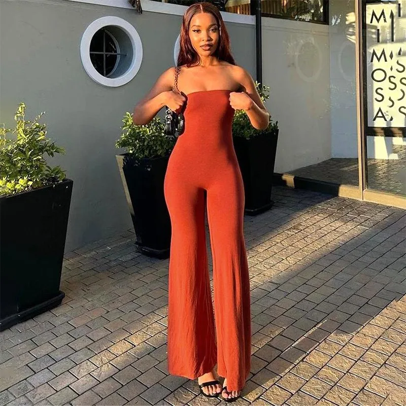 

Pareo Beach Dress Over Bikini Bath Suit Women Summer 2023 Cover Up New Pure Color Sleeveless One Word Led JumpSuit Strapless