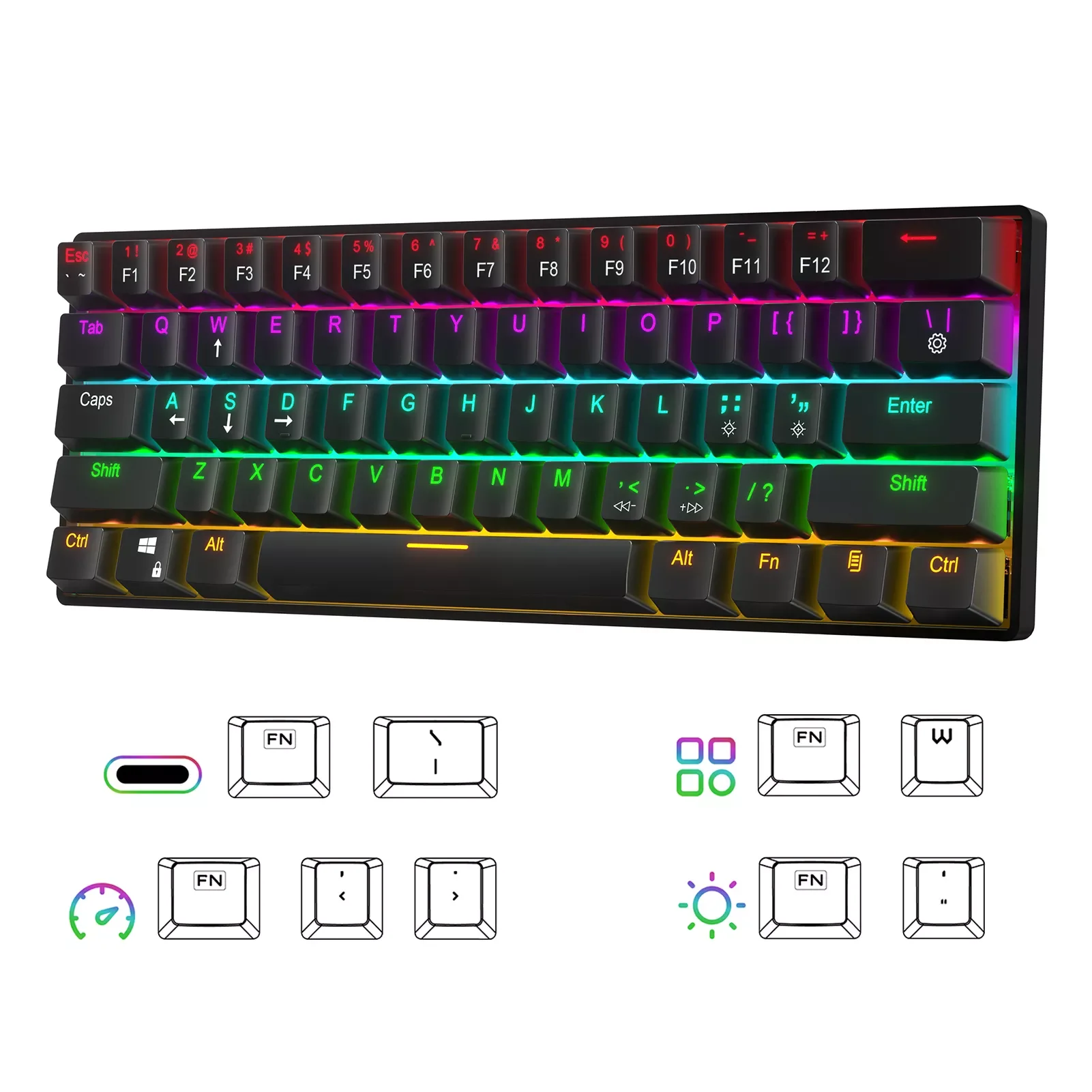 

For WIN7/ WIN8/ WIN10 CK61 61 Key Mechanical Keyboard USB Wired LED Backlit Axis Gaming Mechanical Keyboard