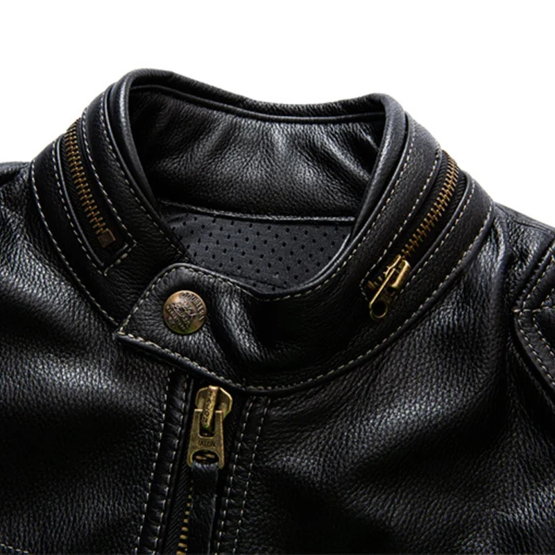 2023 винтажная мужская черная кожаная куртка на весну и осень натуральный