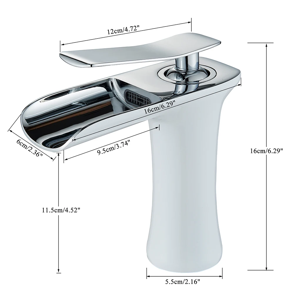 

Waterfall Bathroom Basin Faucet White Single Handle washbasin Mixer Tap Hot Cold Water Tap
