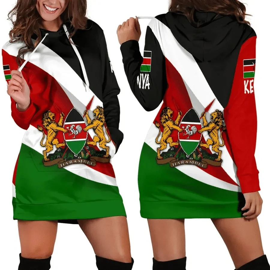 

Kenya Flag 3D Women Hoodie Dress Custom Name Retro Harajuku 3D Printed Flag Pullover Casual Sexy Women Hoodie Dress