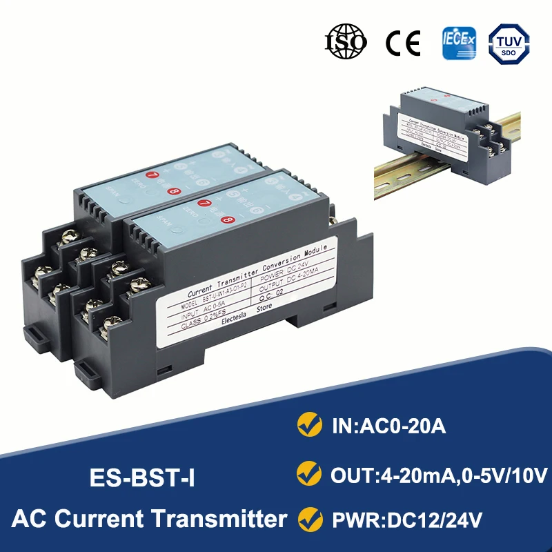 

Isolation Transmitter Input AC0-20A 4-20mA 0-5v 0-10V Output AC Current Transmitter Sensor Transducer DC24V Signal Transformer