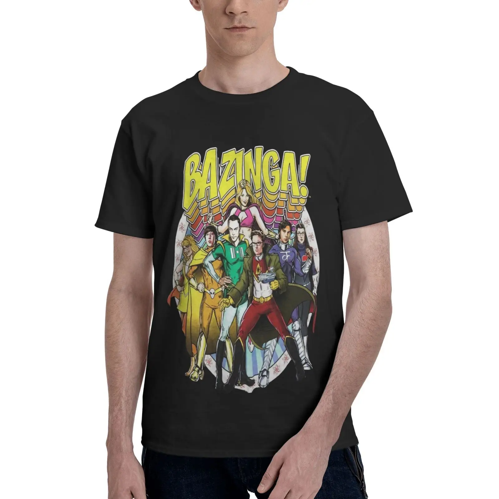 

Мужская футболка The Big Bang Theory Bazinga с супергероями, мужские топы, Мужская одежда, футболка Манга, Мужская одежда, аниме одежда