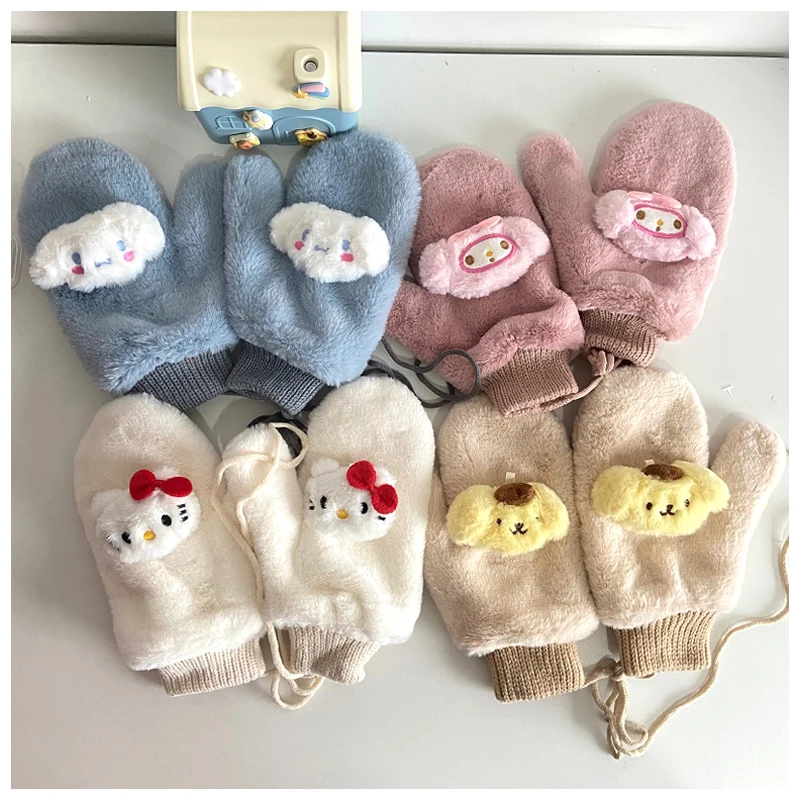 

Sanrioed Kuromi Purin Dog Cinnamoroll Kittys My Melody Kawaii милая мягкая перчатка мультяшный аниме плюшевые девушки подвесные шеи теплые перчатки