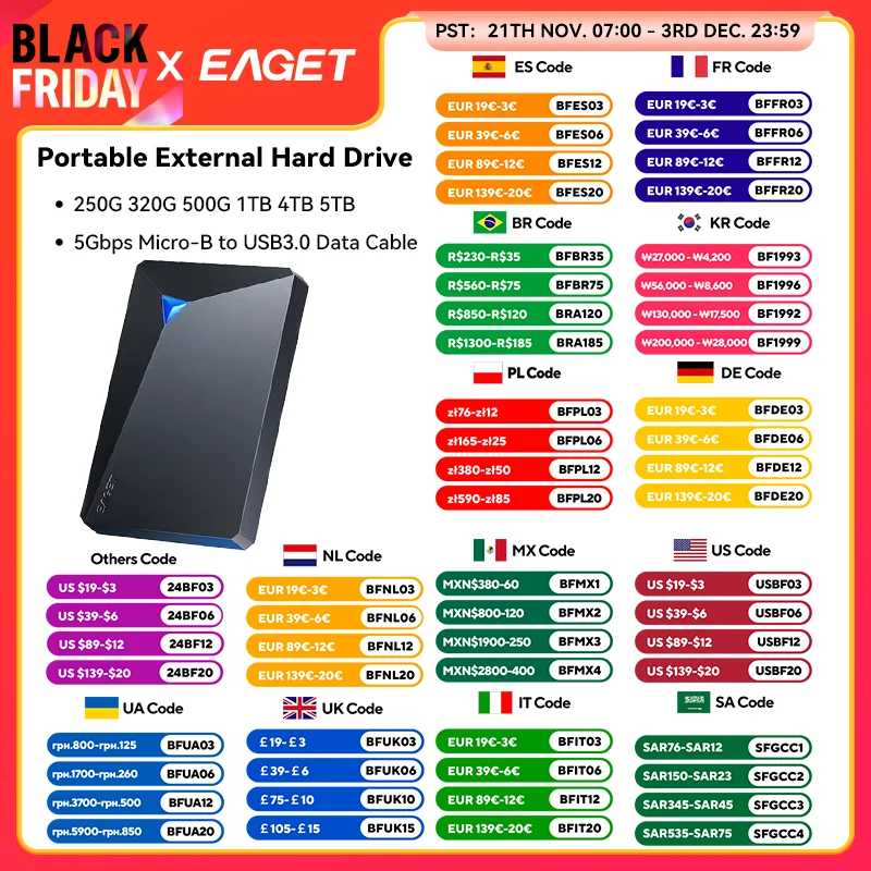 Портативный внешний жесткий диск Eaget 5 Гбит/с SATA HDD 1 ТБ 4
