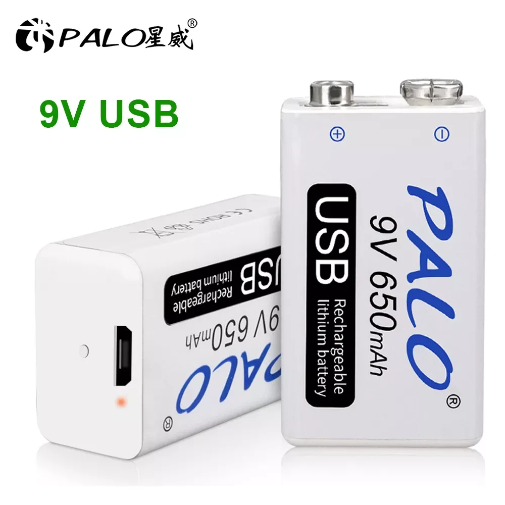 

NEW2023 Rechargeable 9V Battery 650mAh Micro USB 9 Volt 6F22 Lithium Crown 9v Batteries for Multimeter KTV Microphone Metal Dete