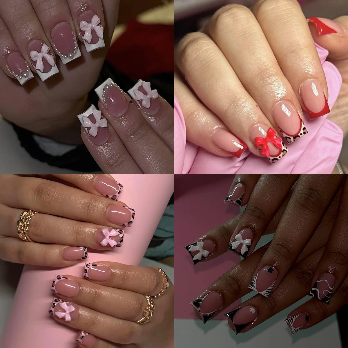 24 шт. комбинированные блестящие накладные ногти с полным покрытием французский 3D