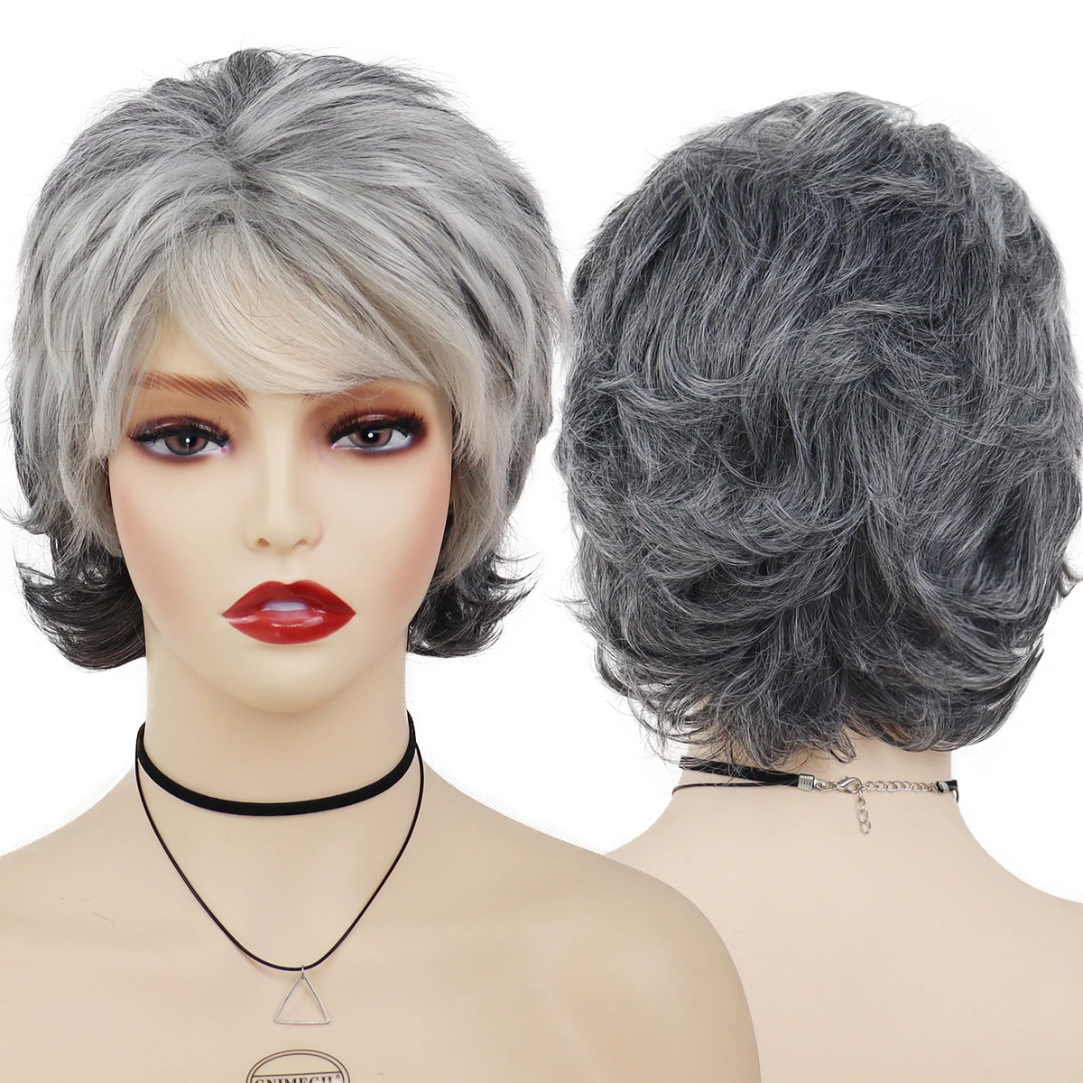 

GNIMEGIL Synthetic Short Curly Wigs Ombre Silver Grey Wig with Bangs Senior Hair Wigs for Women Grandma Gifts Cosplay Halloween