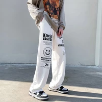 men trousers high street floor mopping loose printing leisure sports pants spring fashion white green and black lettering 2022